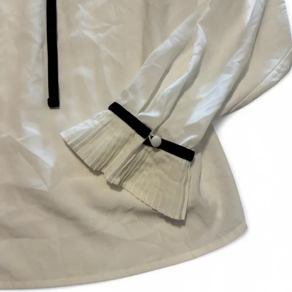 Boden Women's 14 Long Sleeve Ruffle Collar Blouse V Neck Tie White - Picture 3 of 5